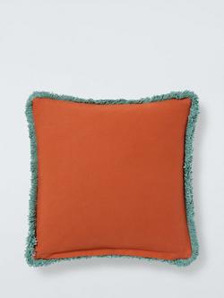 John Lewis Fringed Velvet Cushion - view 2, Sienna