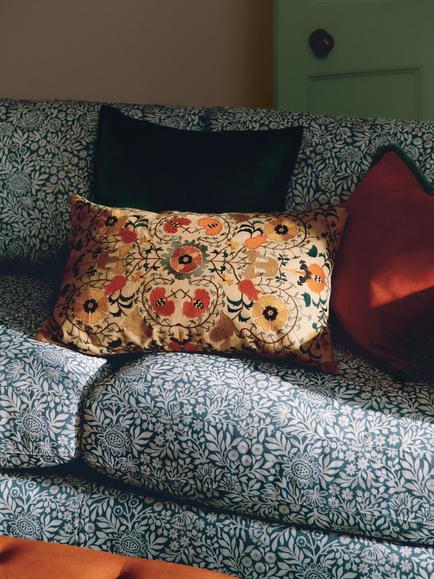 John Lewis Fringed Velvet Cushion - view 2, Sienna
