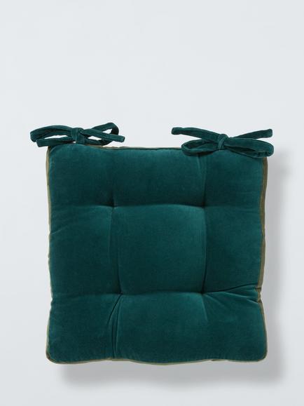 John Lewis Boxed Velvet Seat Pad, Petrol
