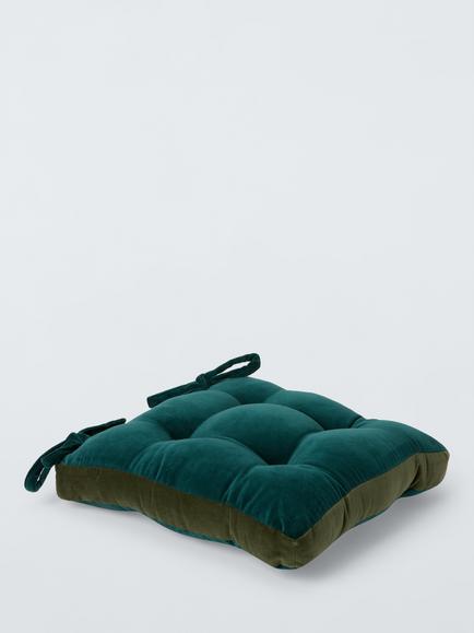 John Lewis Boxed Velvet Seat Pad - view 2, Petrol
