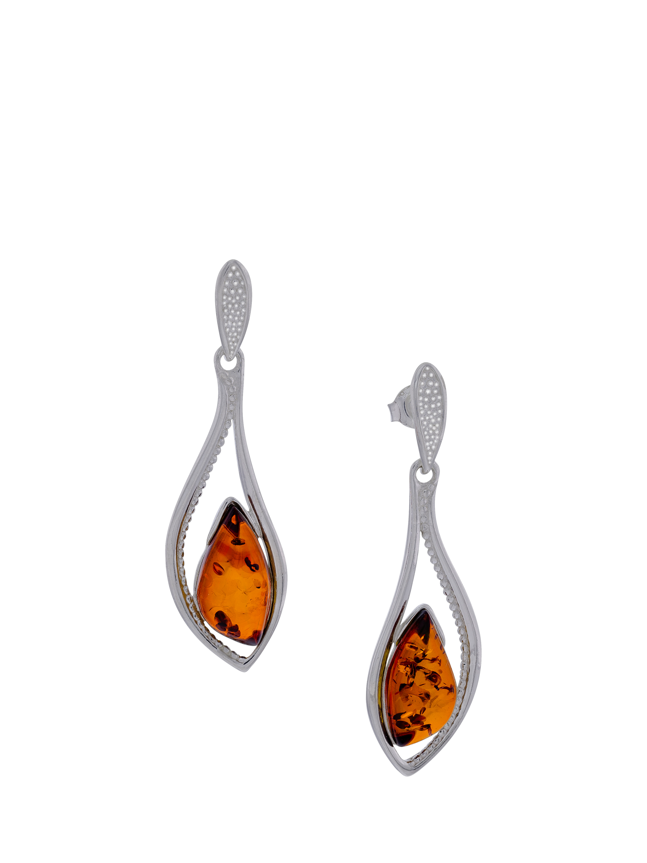 Product image 1 of 3, which shows Be-Jewelled Marquise Cut Baltic Amber Drop Earrings, Silver