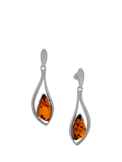 Be-Jewelled Marquise Cut Baltic Amber Drop Earrings, Silver, Silver