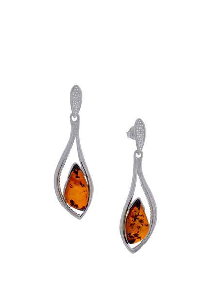 Be-Jewelled Marquise Cut Baltic Amber Drop Earrings, Silver, Silver