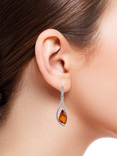 Be-Jewelled Marquise Cut Baltic Amber Drop Earrings, Silver