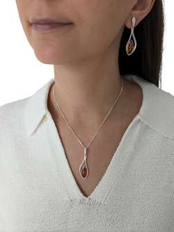 Be-Jewelled Marquise Cut Baltic Amber Drop Earrings, Silver - view 2, Silver