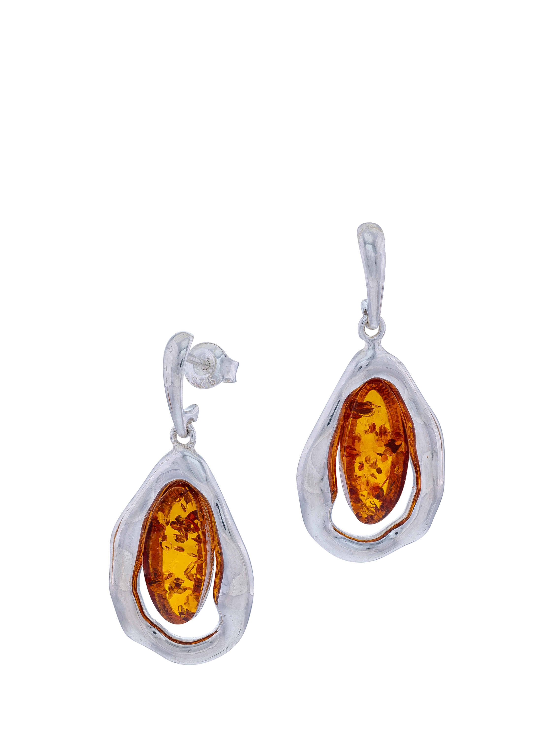 Product image 1 of 3, which shows Be-Jewelled Baltic Amber Scandi Drop Earrings, Silver