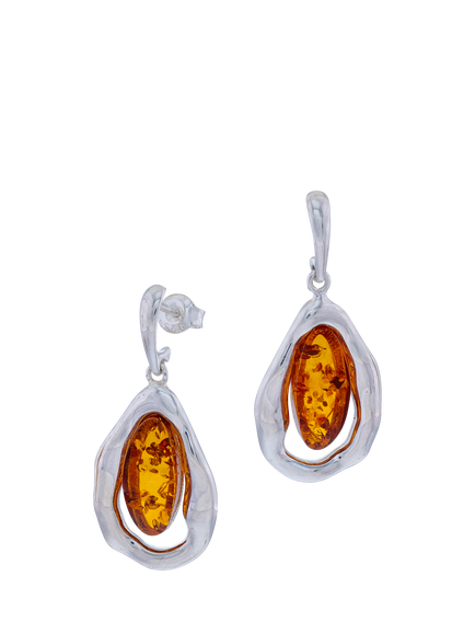Be-Jewelled Baltic Amber Scandi Drop Earrings, Silver, Silver
