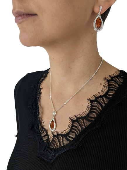 Be-Jewelled Baltic Amber Scandi Drop Earrings, Silver - view 2, Silver
