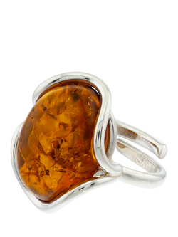 Be-Jewelled Baltic Amber Oval Ring, Silver, Cognac Amber, Sterling Silver