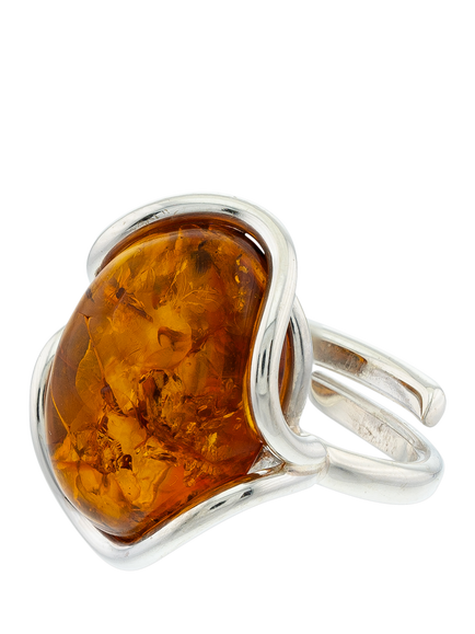Be-Jewelled Baltic Amber Oval Ring, Silver, Cognac Amber, Sterling Silver
