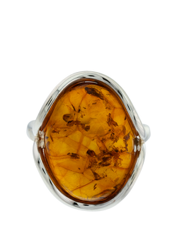 Be-Jewelled Baltic Amber Oval Ring, Silver - view 2, Cognac Amber, Sterling Silver