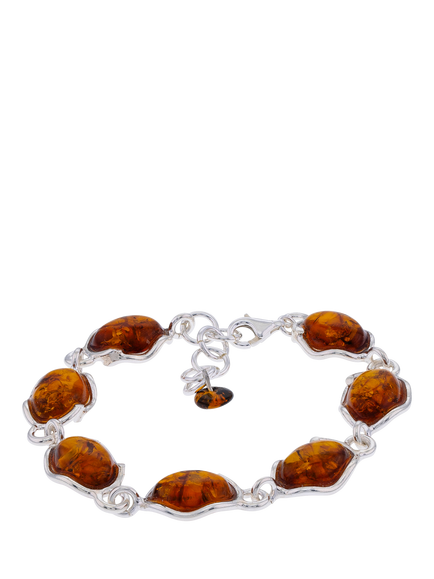 Be-Jewelled Baltic Amber Station Bracelet, Silver, Cognac Amber, Silver
