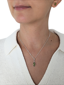 Be-Jewelled Marquise Cut Baltic Amber Pendant Necklace and Stud Earrings Jewellery Set, Silver - view 2, Silver