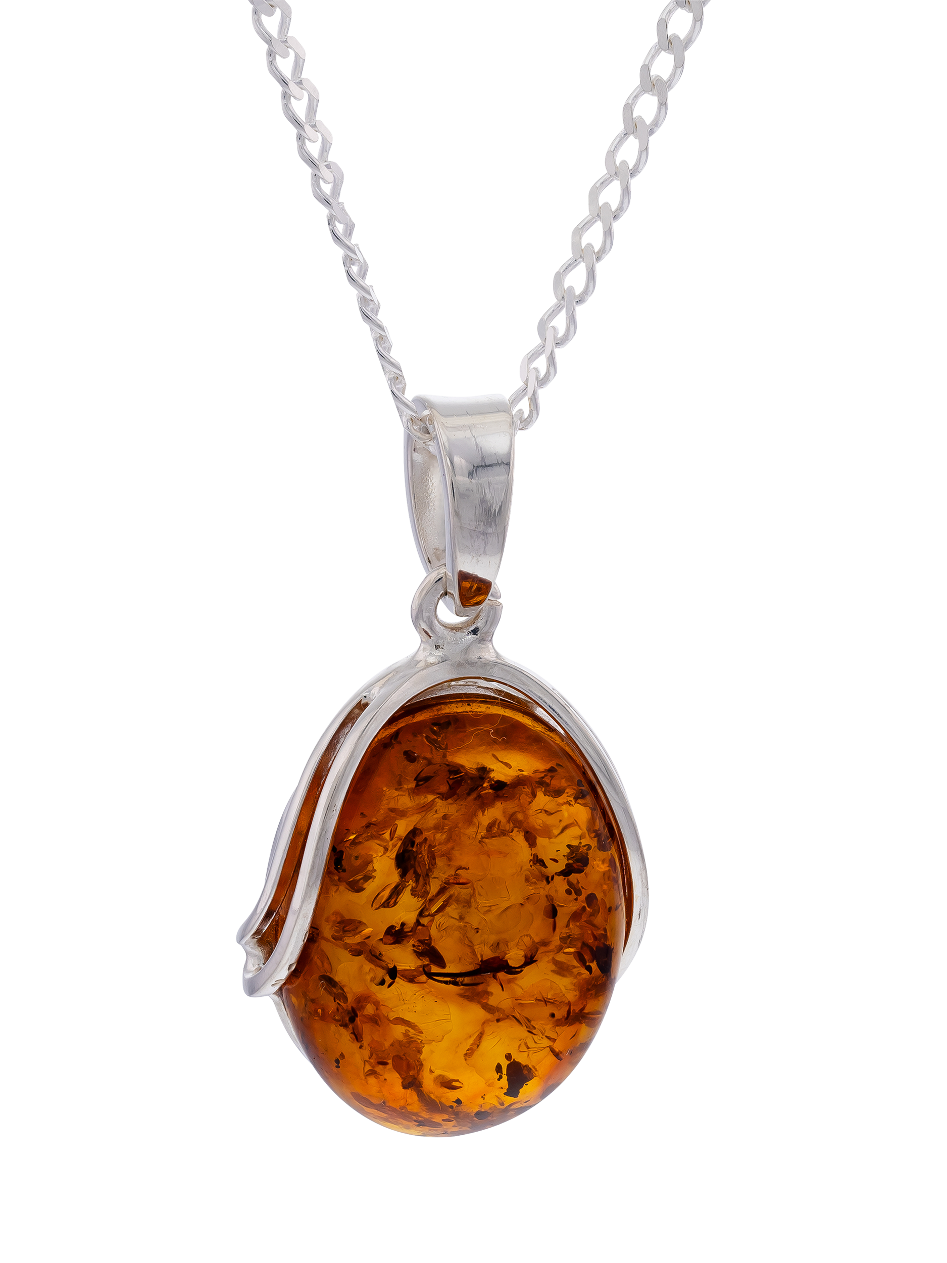Product image 1 of 3, which shows Be-Jewelled Baltic Amber Pendant Necklace, Silver/Cognac