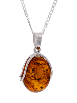 Be-Jewelled Baltic Amber Pendant Necklace, Silver/Cognac, Silver/Cognac