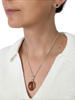 Be-Jewelled Baltic Amber Pendant Necklace, Silver/Cognac - view 2, Silver/Cognac
