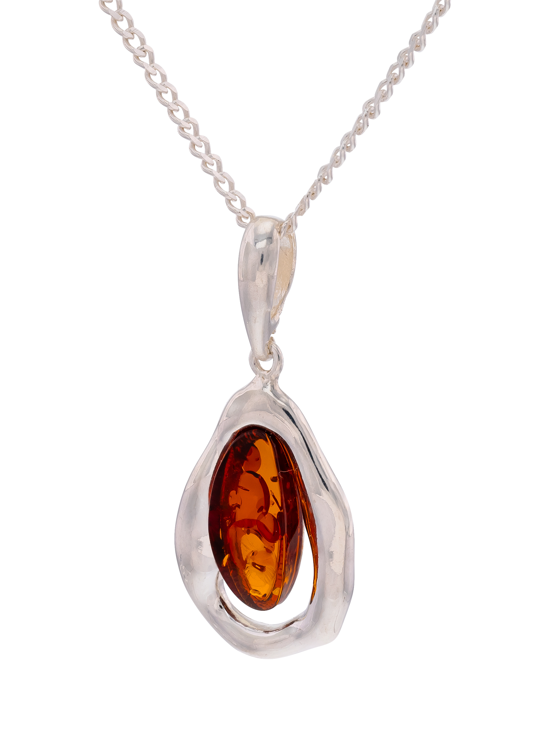 Product image 1 of 3, which shows Be-Jewelled Baltic Amber Molten Pendant Necklace, Silver/Cognac