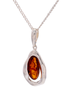 Be-Jewelled Baltic Amber Molten Pendant Necklace, Silver/Cognac, Silver/Cognac