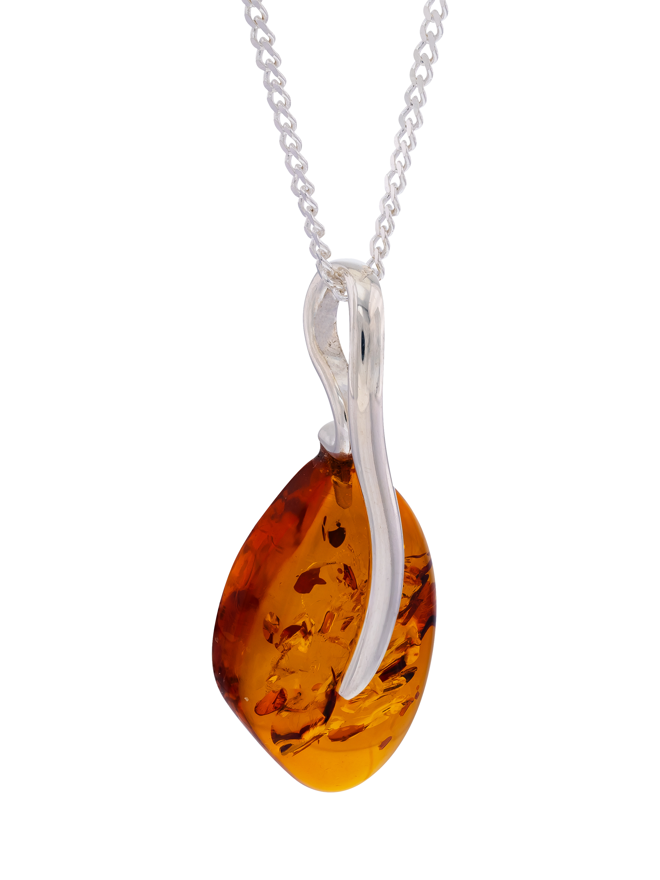 Product image 1 of 3, which shows Be-Jewelled Limited Edition Freeform Baltic Amber Pendant Necklace, Silver/Cognac