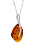 Be-Jewelled Limited Edition Freeform Baltic Amber Pendant Necklace, Silver/Cognac