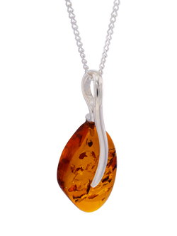 Be-Jewelled Limited Edition Freeform Baltic Amber Pendant Necklace, Silver/Cognac, Silver/Cognac