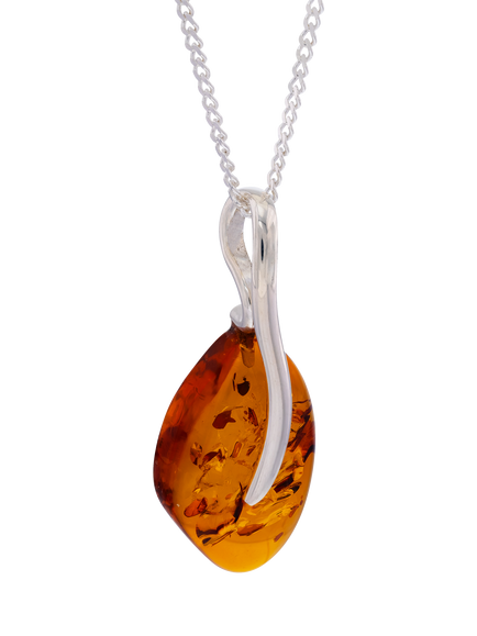 Be-Jewelled Limited Edition Freeform Baltic Amber Pendant Necklace, Silver/Cognac, Silver/Cognac