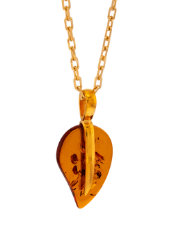 Be-Jewelled Baltic Amber Leaf Pendant Necklace, Gold/Cognac, Gold/Cognac