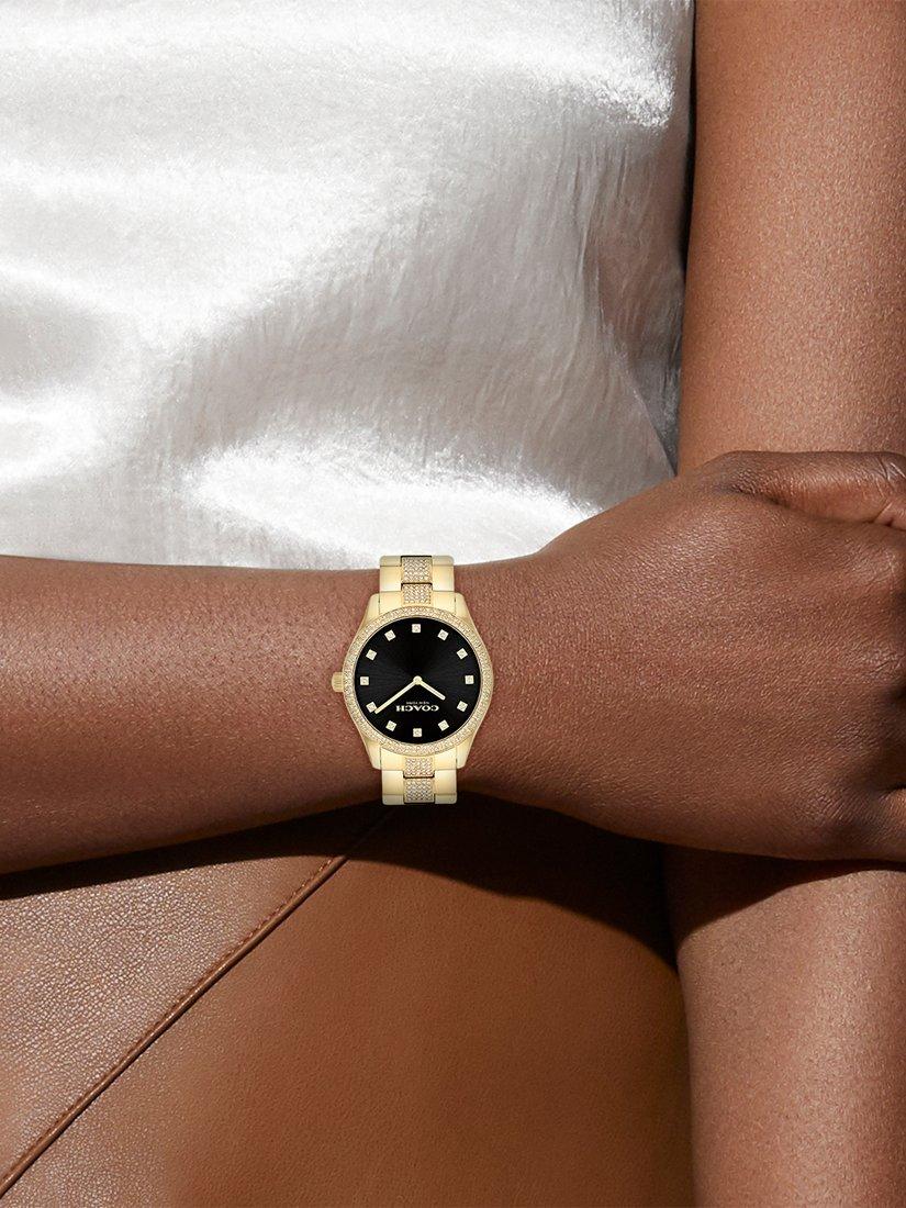 Product image 4 of 5, which shows Coach Women's Brooks Crystal Bracelet Strap Watch, Gold/Black