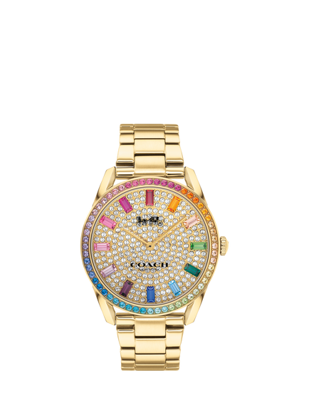 Coach Women's Preston Rainbow Crystal Bracelet Strap Watch, Gold, Gold/Multi