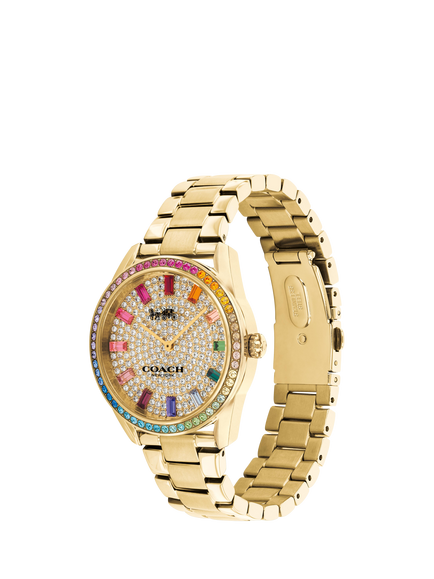 Coach Women's Preston Rainbow Crystal Bracelet Strap Watch, Gold - view 2, Gold/Multi