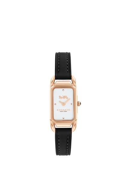 Coach Women's Cadie Rectangular Leather Strap Watch, Black, Black