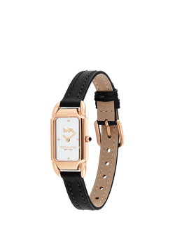 Coach Women's Cadie Rectangular Leather Strap Watch, Black - view 2, Black