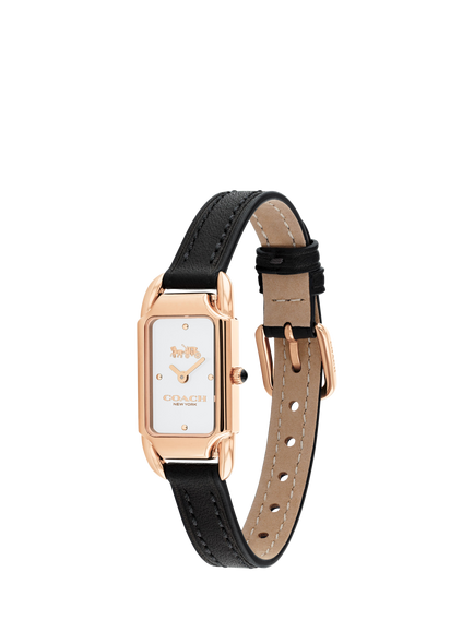 Coach Women's Cadie Rectangular Leather Strap Watch, Black - view 2, Black