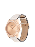 Coach Women's Greyson Monogram C Coated Leather Strap Watch, White/Rose Gold