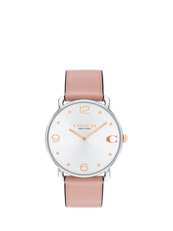 Coach Women's Elliot Leather Strap Watch, Pink/Silver, Pink/Silver