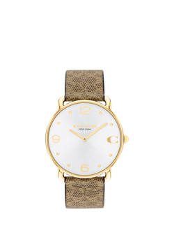 Coach Women's Elliot Canvas Leather Strap Watch, Brown/Silver, Brown/Silver