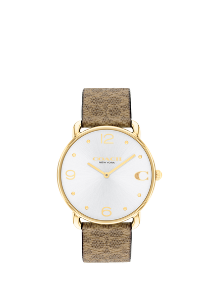 Coach Women's Elliot Canvas Leather Strap Watch, Brown/Silver, Brown/Silver
