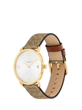 Coach Women's Elliot Canvas Leather Strap Watch, Brown/Silver