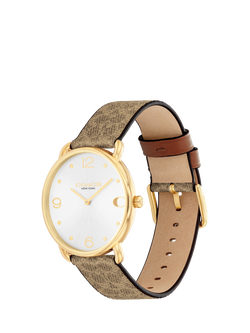 Coach Women's Elliot Canvas Leather Strap Watch, Brown/Silver - view 2, Brown/Silver
