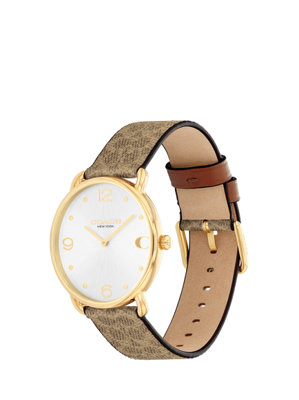 Coach Women's Elliot Canvas Leather Strap Watch, Brown/Silver - view 2, Brown/Silver