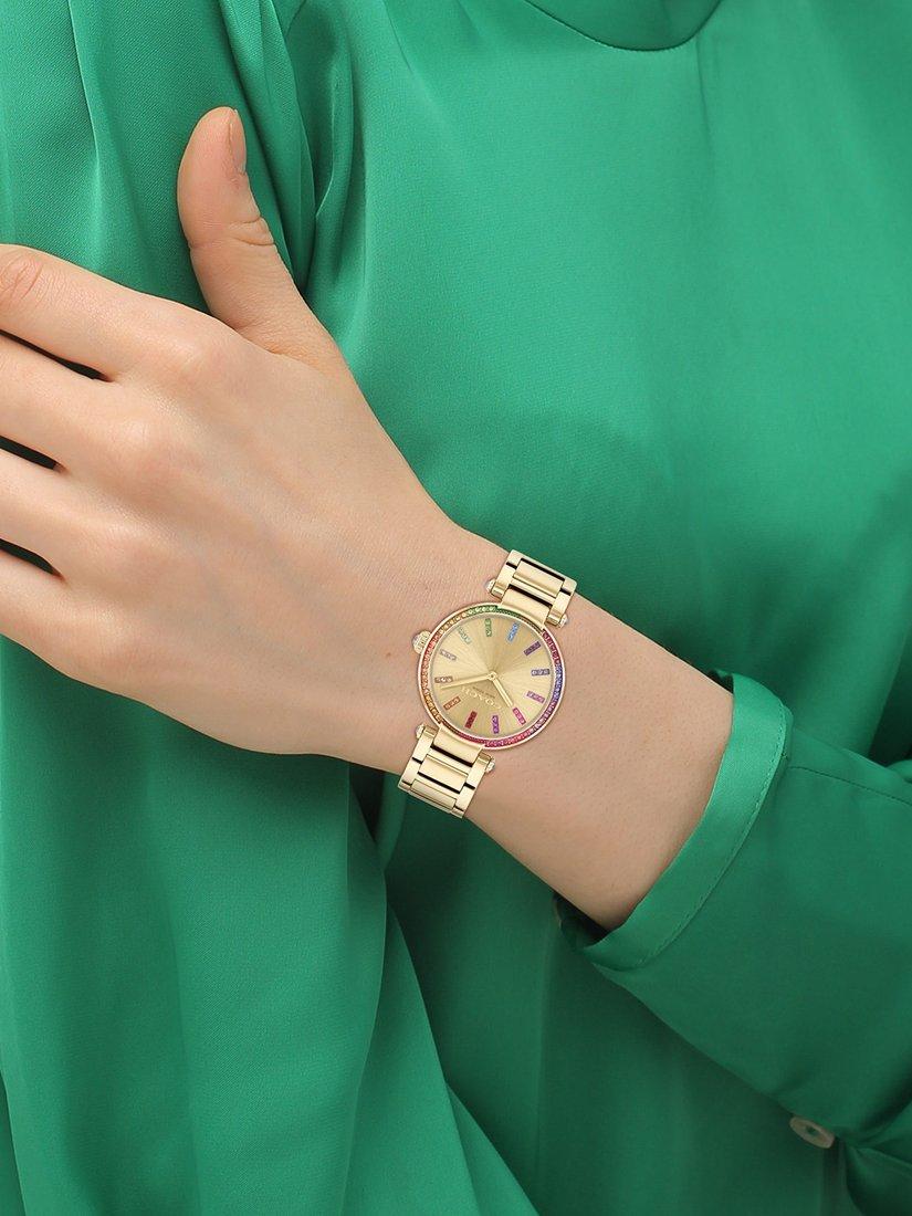 Product image 4 of 5, which shows Coach Women's Cary Rainbow Crystal Bracelet Strap Watch, Gold/Multi