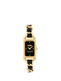 Coach Women's Cadie Rectangular Leather Chain Link Bracelet Strap Watch, Gold/Black