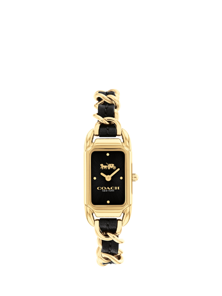 Coach Women's Cadie Rectangular Leather Chain Link Bracelet Strap Watch, Gold/Black