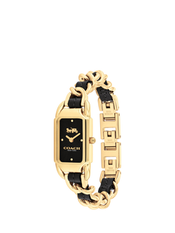 Coach Women's Cadie Rectangular Leather Chain Link Bracelet Strap Watch - view 2, Gold/Black