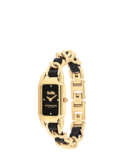 Coach Women's Cadie Rectangular Leather Chain Link Bracelet Strap Watch - view 2, Gold/Black