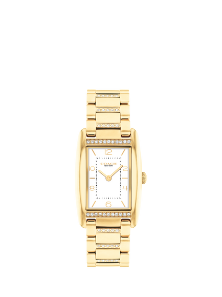 Coach Women's Reese Rectangular Crystal Bracelet Strap Watch, Gold
