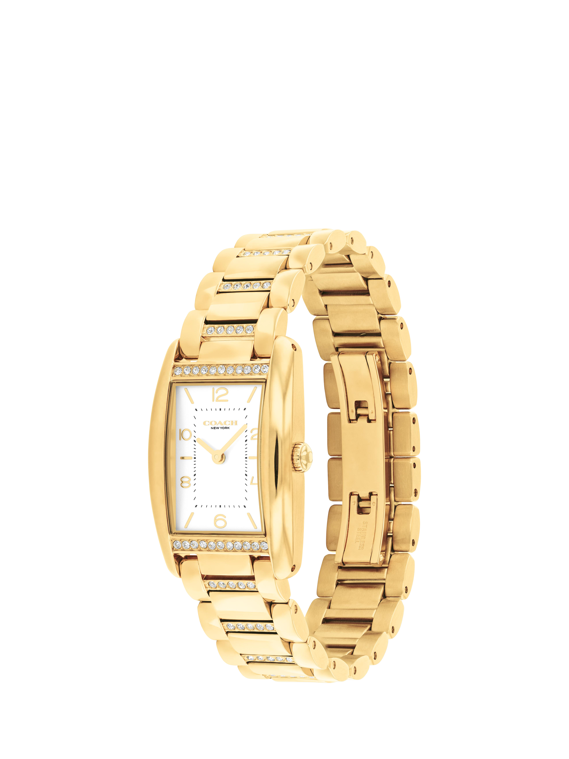 Coach Women s Reese Rectangular Crystal Bracelet Strap Watch Gold