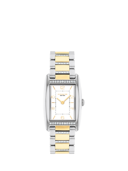 Coach Women's Reese Rectangular Crystal Bracelet Strap Watch, Gold/Silver