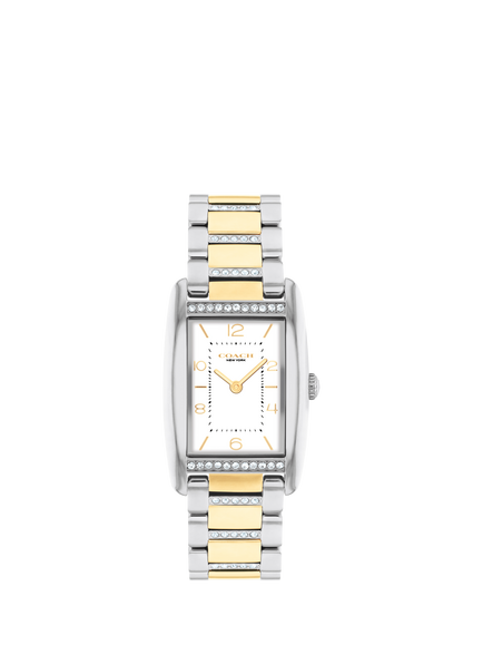 Coach Women's Reese Rectangular Crystal Bracelet Strap Watch, Gold/Silver