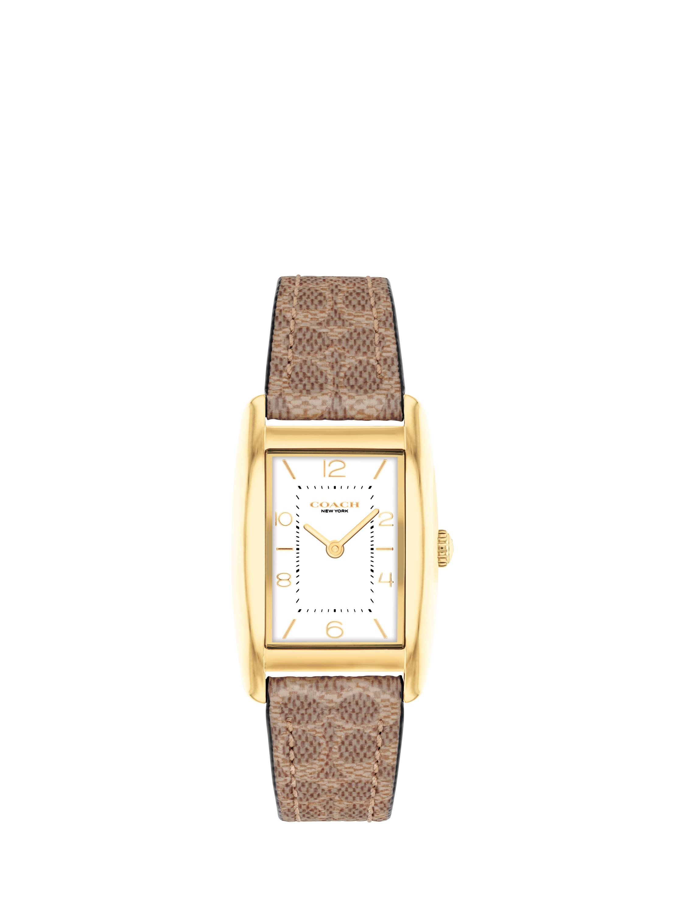 Coach Women s Reese Rectangular Monogram Canvas Leather Strap Watch Brown